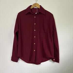 Hotouch Burgundy Waffle Knit Long Sleeve Button Up Flannel Shirt Women's Medium